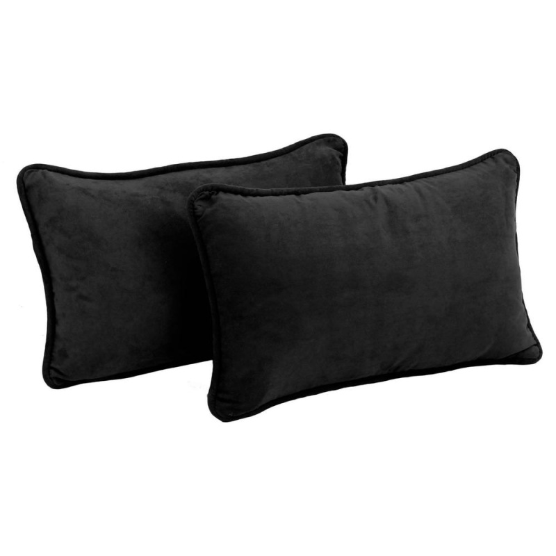 20-Inch By 12-Inch Double-Corded Solid Microsuede Back Support Pillows With Inserts (Set Of 2) 9811-Cd-S2-Ms-Bk