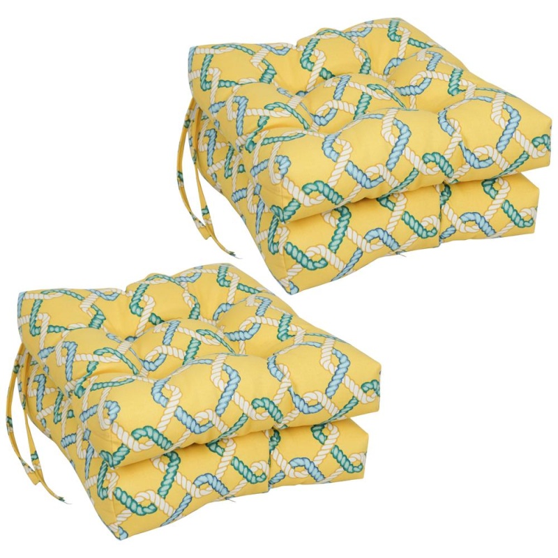 16-Inch Spun Polyester Outdoor Square Tufted Chair Cushions (Set of 4)