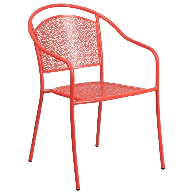 Commercial Grade Coral Indoor-Outdoor Steel Patio Arm Chair With Round Back