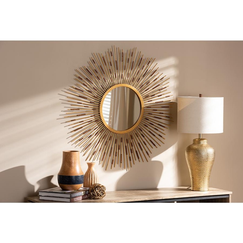 Apollonia Modern And Contemporary Gold Finished Sunburst Accent Wall Mirror