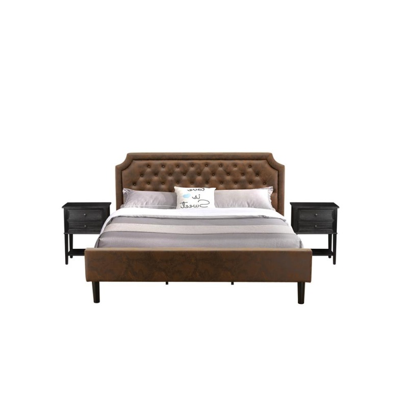 Gb25k-2Vl06 3-Pc Granbury Bedroom Set With Frame And 2 Wire Brushed Black Night Stands - Dark Brown Faux Leather And Black Legs
