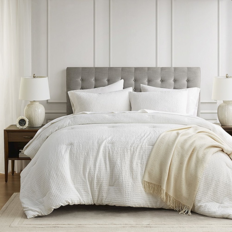 Mina Waffle Weave Textured Comforter Set, White