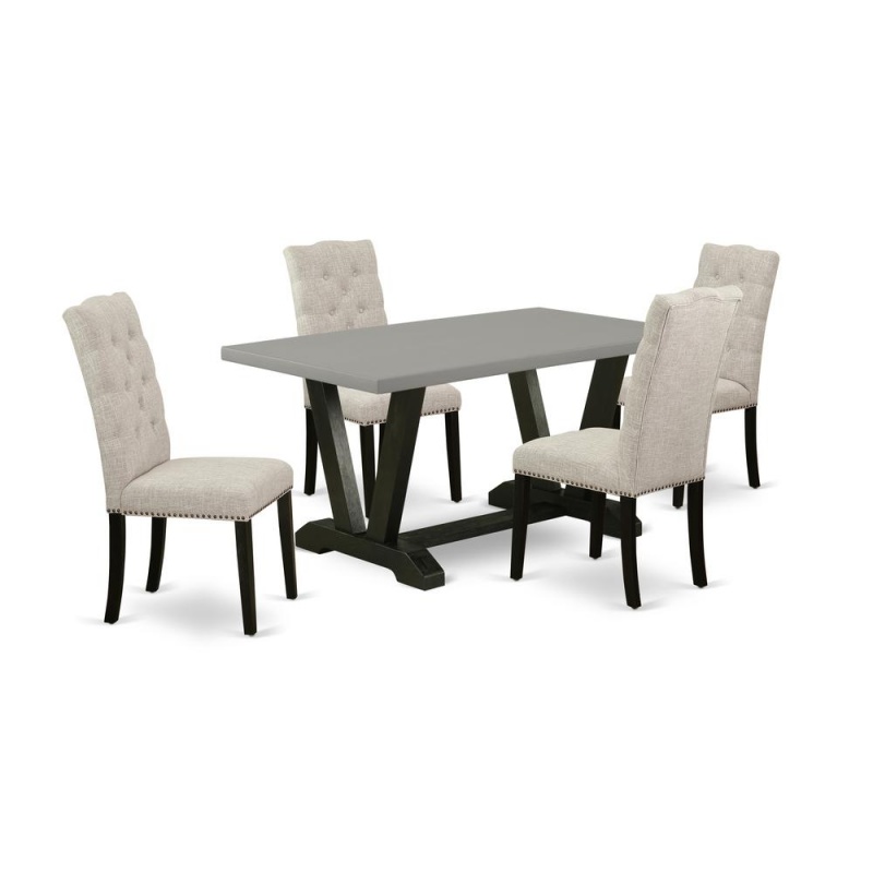 East West Furniture 5-Piece Kitchen Dining Table Set Included 4 Modern Dining Chairs Upholstered Seat And High Button Tufted Chair Back And Rectangular Dining Room Table With Cement Color Mid Century