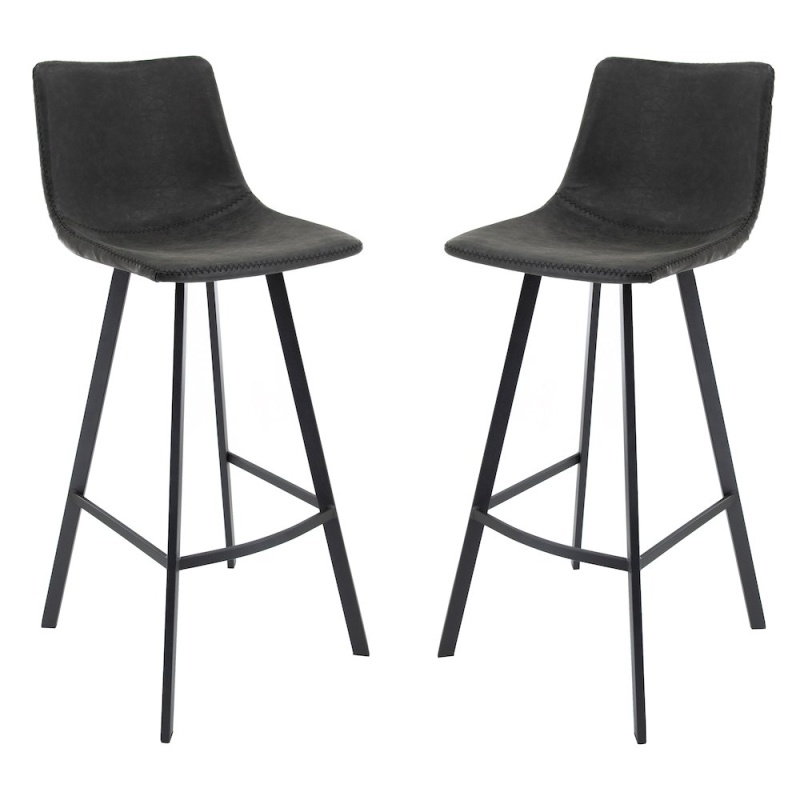 Elland Modern Upholstered Leather Bar Stool With Iron Legs & Footrest Set Of 2