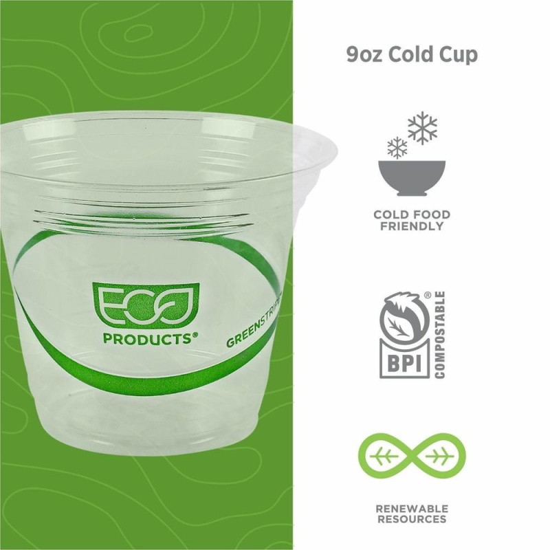 Eco-Products 9 Oz Greenstripe Cold Cups - 50.0 / Pack - 20 / Carton - Clear - Polylactic Acid (Pla) - Cold Drink