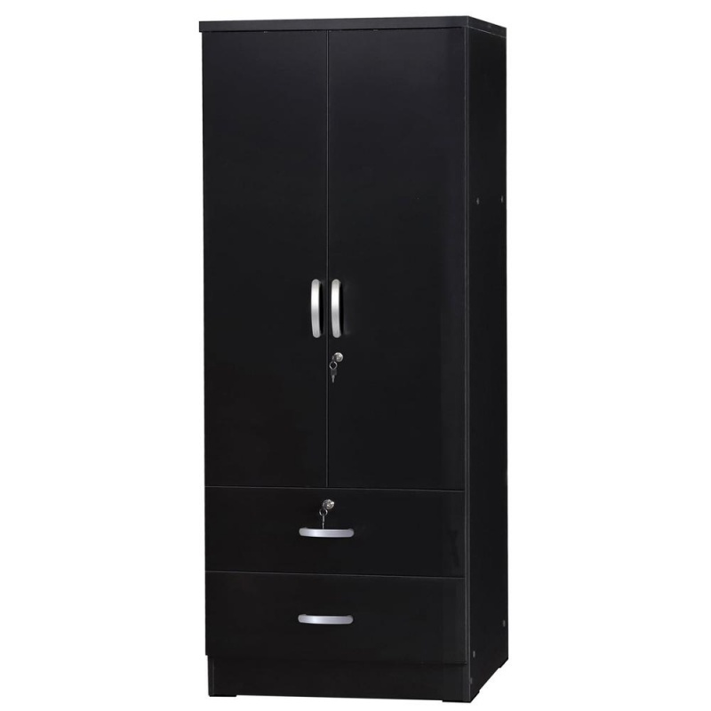 Better Home Products Grace Wood 2-Door Wardrobe Armoire With 2-Drawers In Black