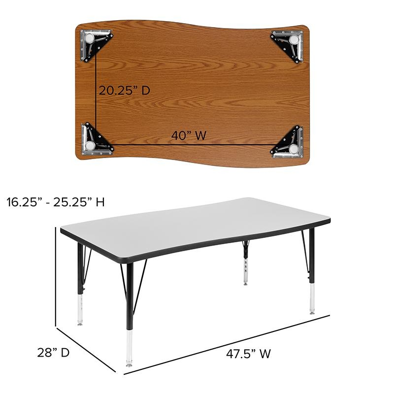 28"W X 47.5"L Rectangular Wave Collaborative Grey Thermal Laminate Activity Table - Height Adjustable Short Legs