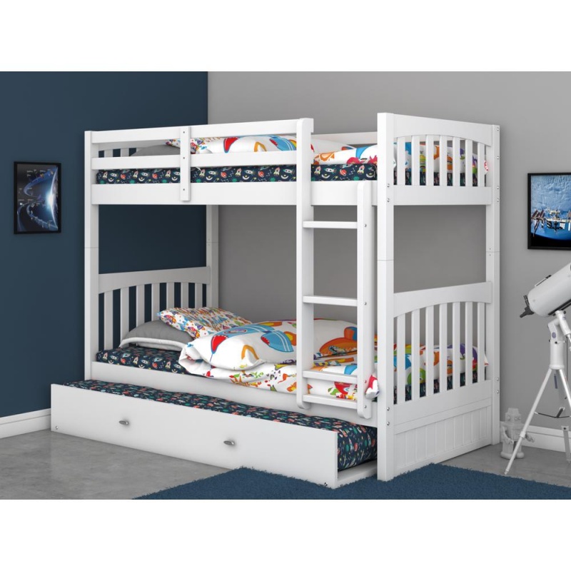 Os Home And Office Furniture Model Solid Pine Twin Over Twin Bunk Bed With Roll Out Twin Trundle Bed In Casual White