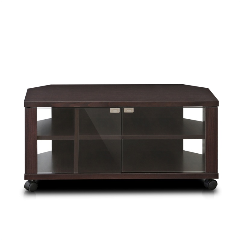 Indo 2X2 Tv Stand With Double Glass Doors And Casters, Espresso