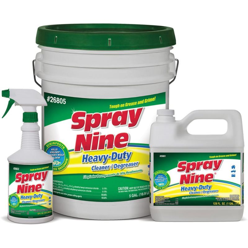 Spray Nine Heavy-Duty Cleaner/Degreaser + Disinfectant - For Multipurpose - 640 Fl Oz (20 Quart) - Mild Scent - 1 Each - Solvent-Free, Disinfectant, Anti-Bacterial - Clear
