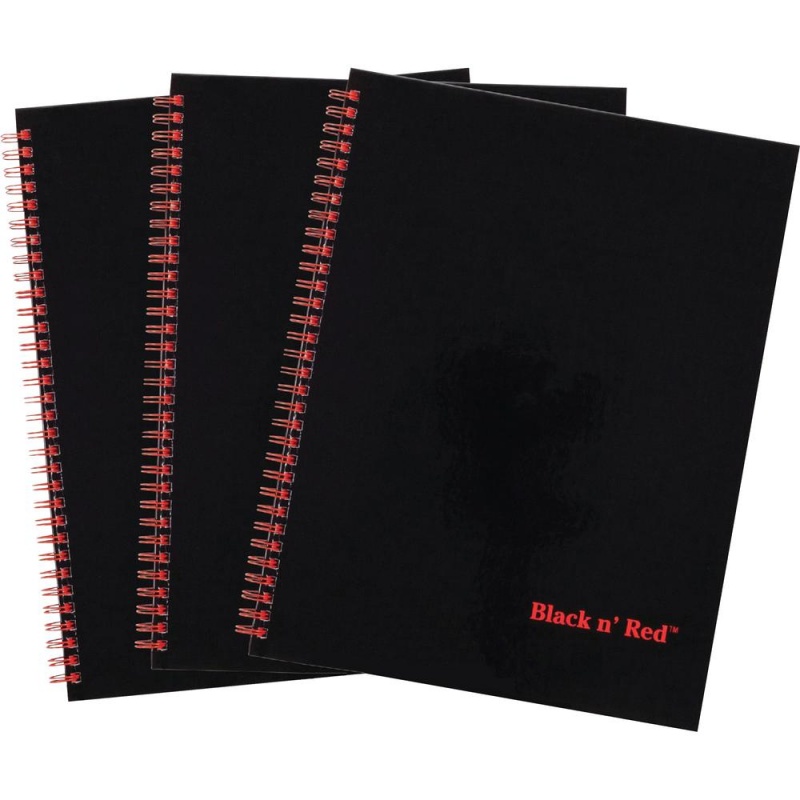 Black N' Red Hardcover Twinwire Business Notebook - Twin Wirebound - 12" X 8.5"1.7" - Matte Cover - Perforated, Bleed Resistant - 3 / Pack