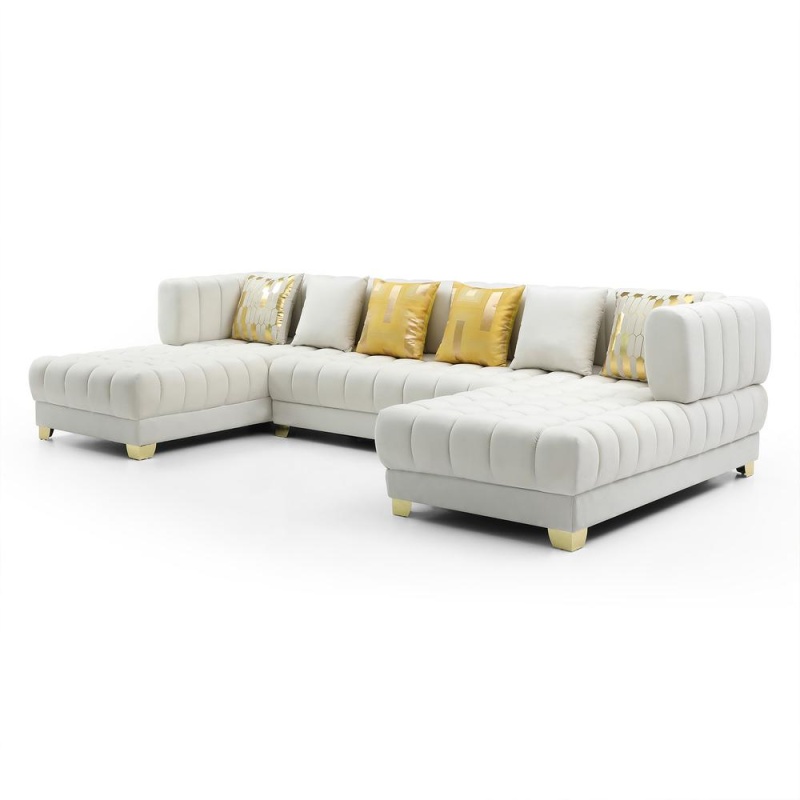 U-Shaped Double Chaise Sectional Sofa - 140" Large Couch With 6 Pillows