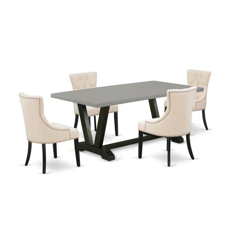 East West Furniture V697fr102-5 5-Pc Dinette Set - 4 Parson Chairs And 1 Modern Rectangular Cement Wood Dining Table Top With Button Tufted Chair Back - Wire Brushed Black Finish