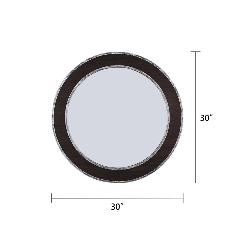 Chloe's Reflection Vertical Hanging Black-Wood Finish Circle Framed Wall Mirror 30" Height