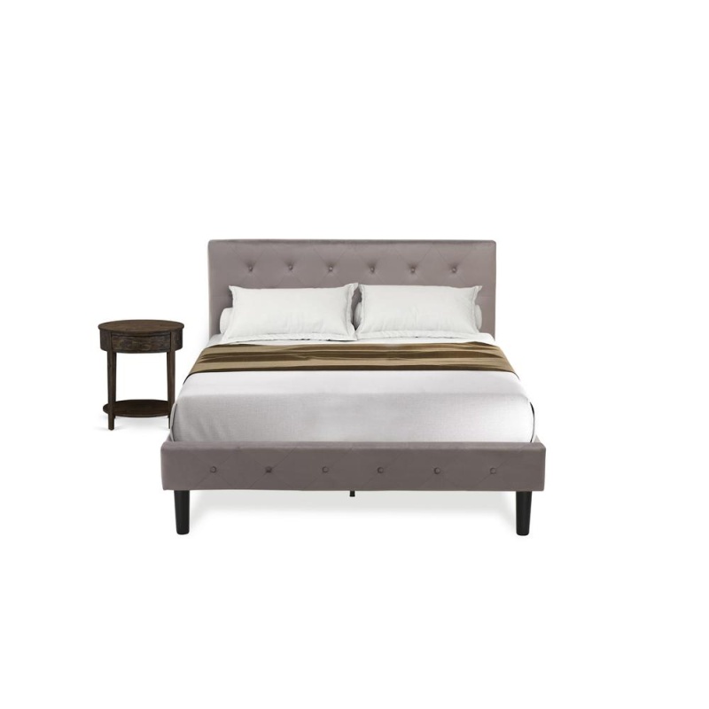 Nl14f-1Hi07 2 Pc Bedroom Set - 1 Bed Brown Taupe Velvet Fabric Headboard And 1 Nightstand - Distressed Jacobean Finish Nightstand