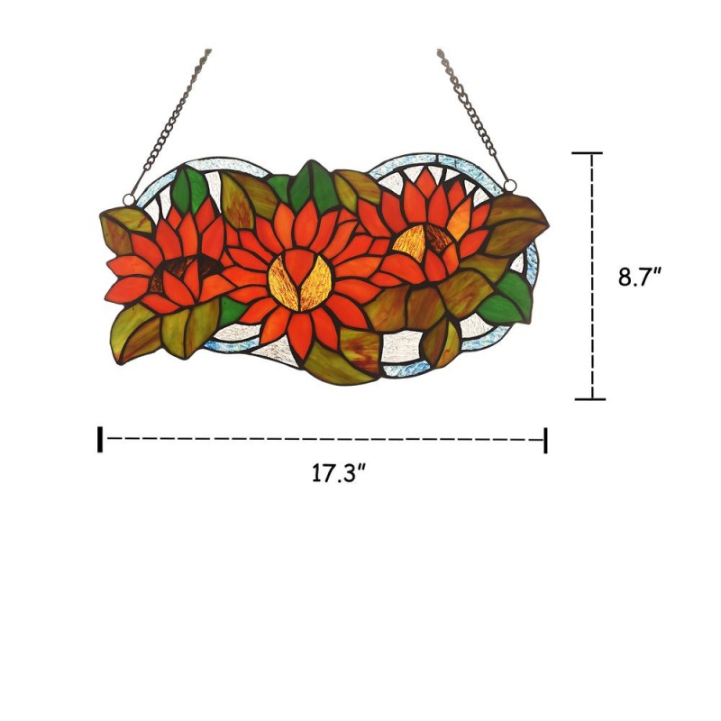 Dahlia Floral Tiffany-Glass Window Panel 17" Wide