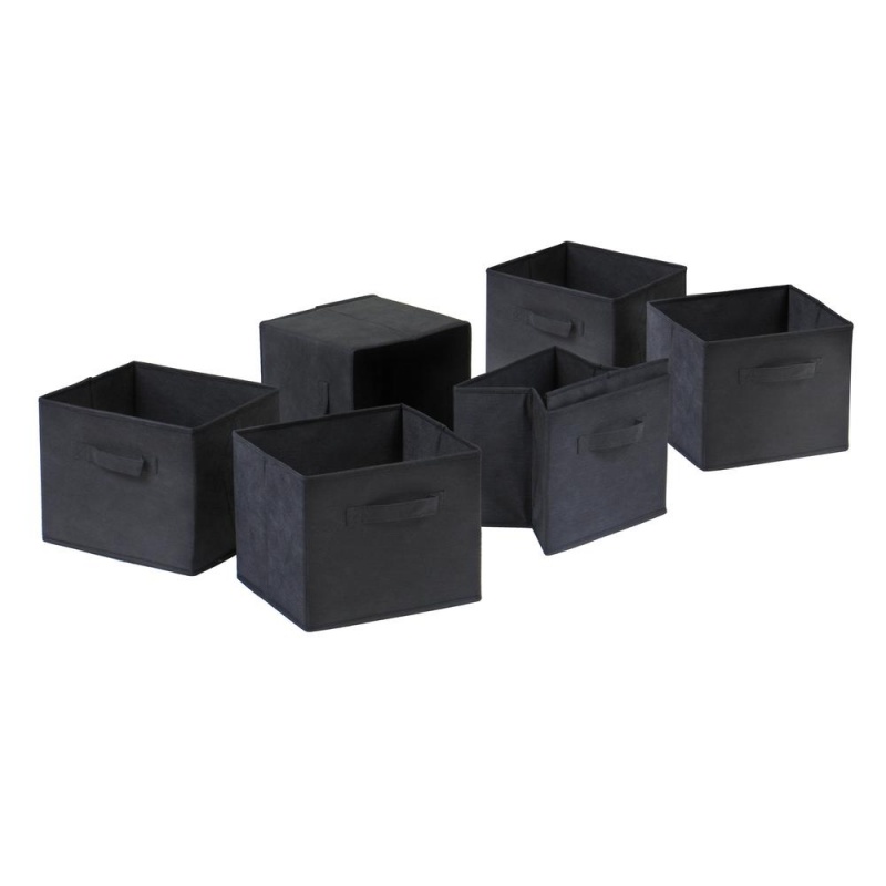 Capri Set Of 6 Foldable Black Fabric Baskets