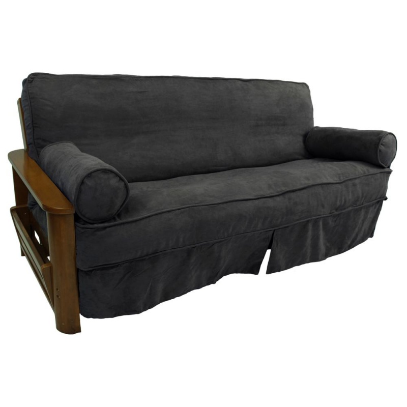 Solid Microsuede Full Futon Slipcover Set with Bolster Pillows