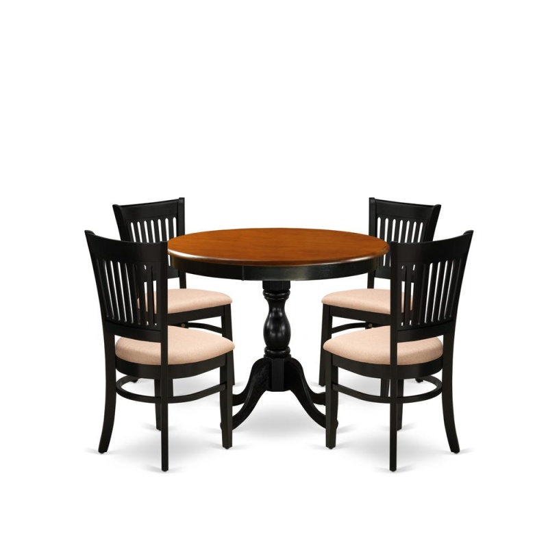 East West Furniture 5-Piece Modern Dining Table Set Consists Of A Dinner Table And 4 Linen Fabric Kitchen Dining Chairs With Slatted Back - Black Finish
