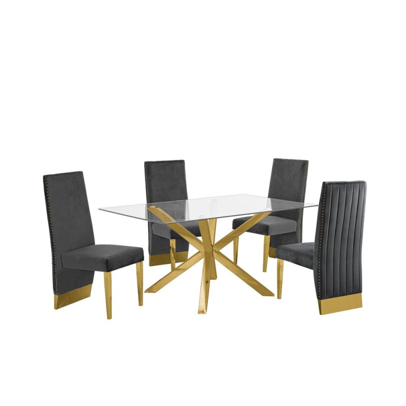 Contemporary 5Pc Dining Set, Glass Dining Table