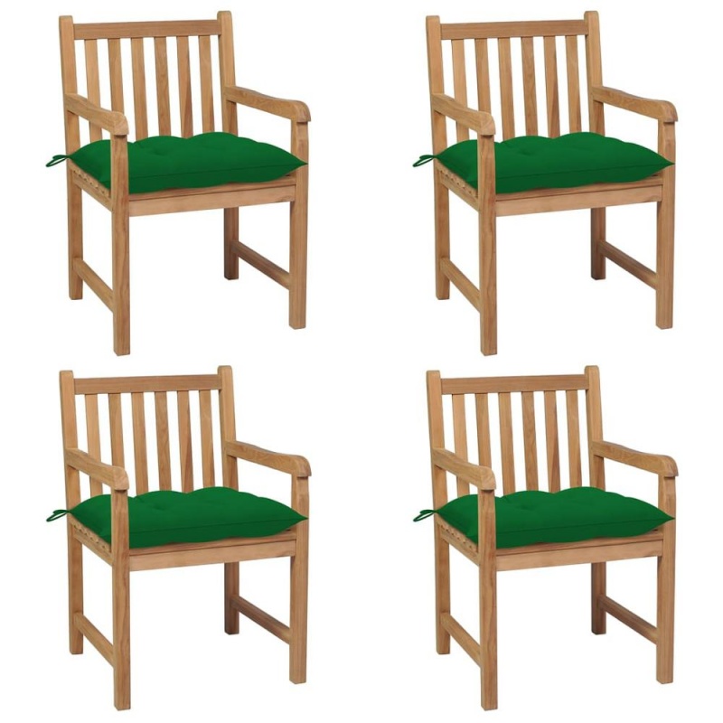 Vidaxl Garden Chairs 4 Pcs With Green Cushions Solid Teak Wood 3024