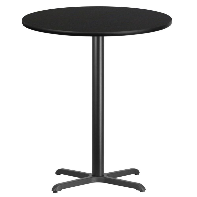 36'' Round Black Laminate Table Top With 30'' X 30'' Bar Height Table Base