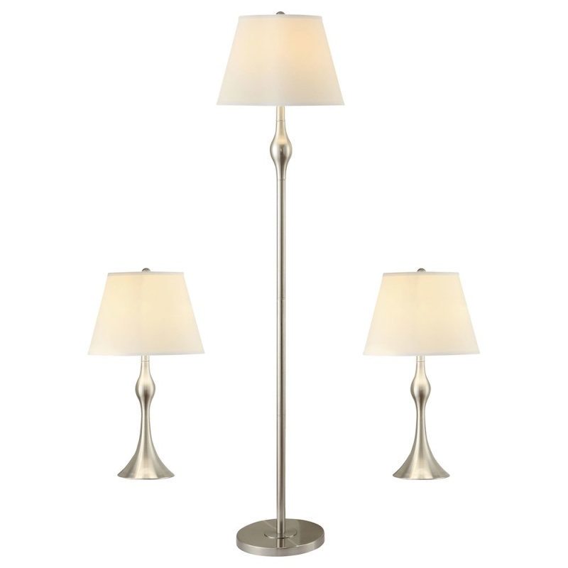 Griffin 3-Piece Floor And Table Lamp Set Brushed Nickel