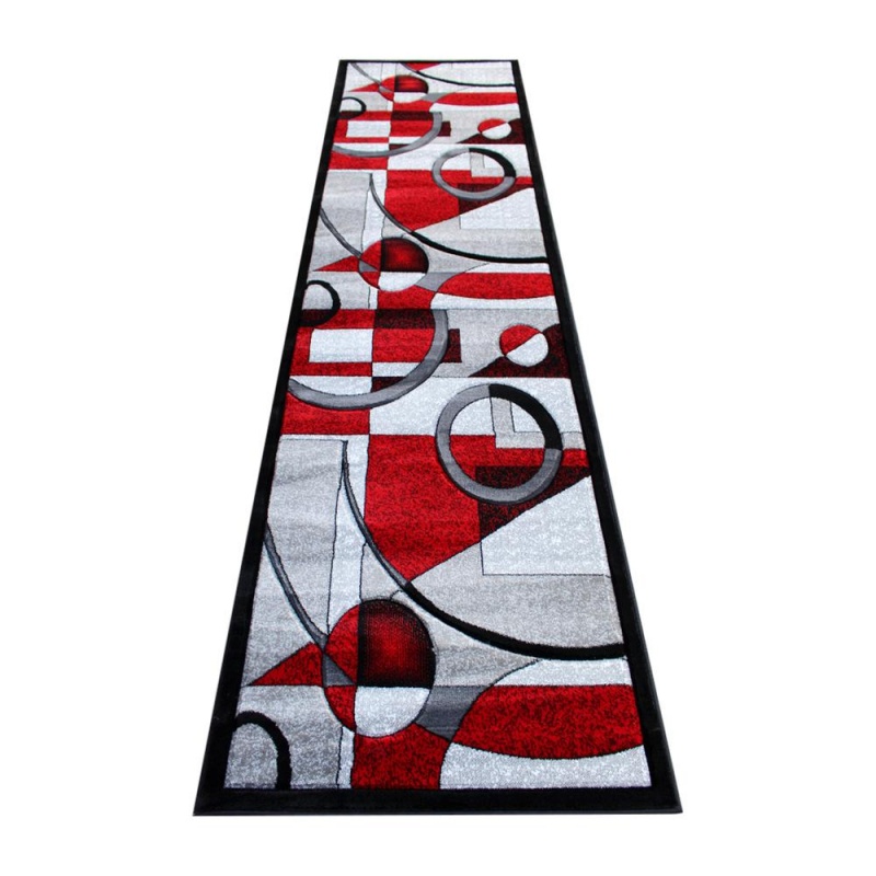 Elias Collection 3' X 10' Red Geometric Abstract Area Rug - Olefin Rug With Jute Backing - Hallway, Entryway, Or Bedroom