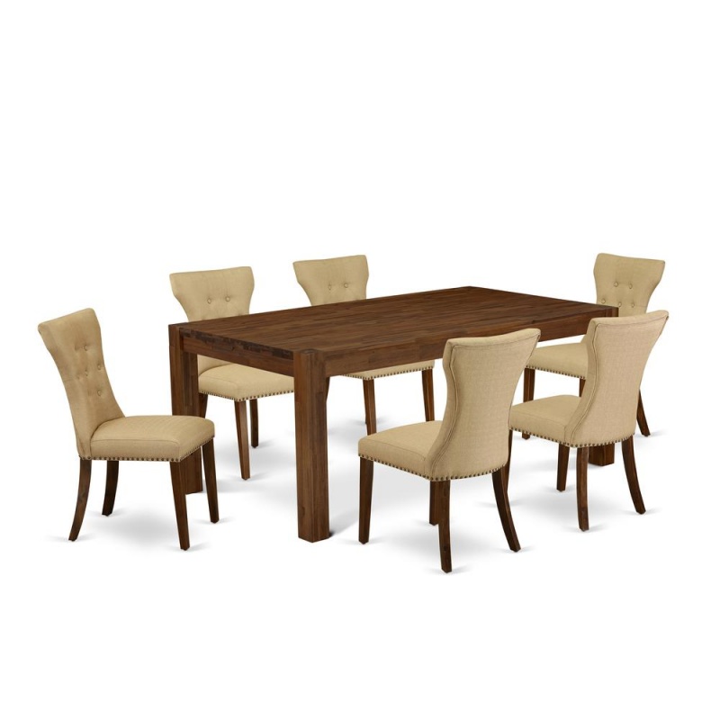 7-Piece Dinette Set with Brown Linen Fabric Chairs