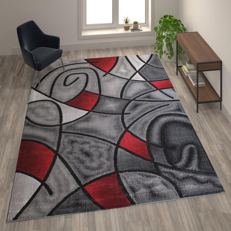 Jubilee Collection 8' X 10' Red Abstract Area Rug - Olefin Rug With Jute Backing - Living Room, Bedroom, & Family Room