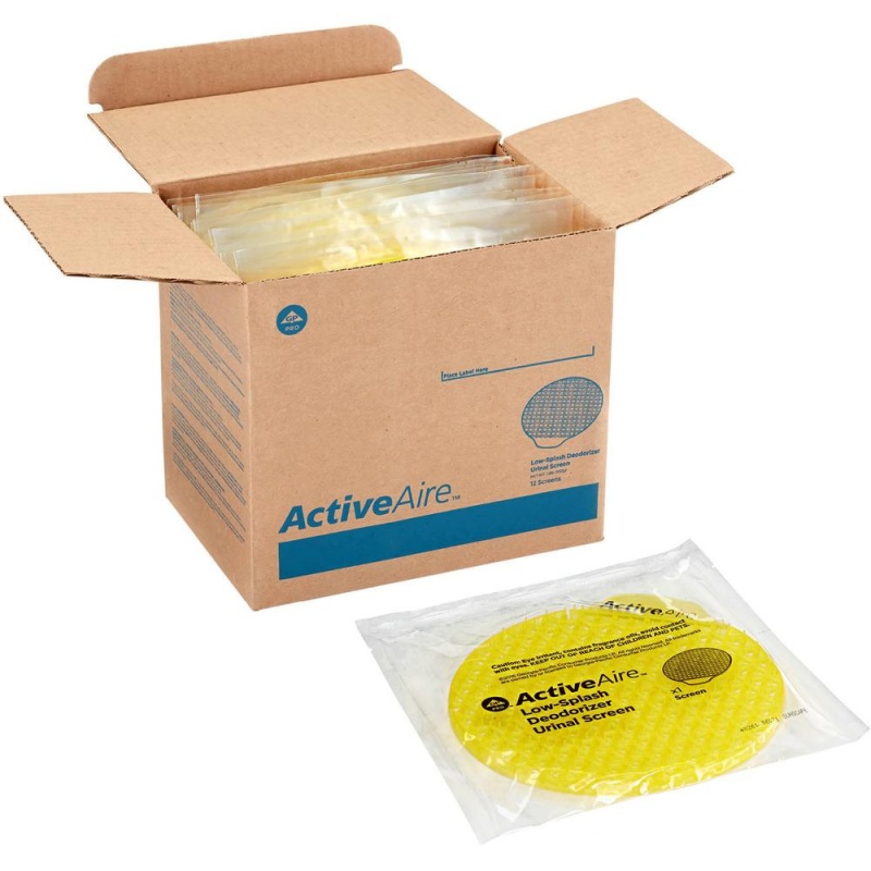 Activeaire Low-Splash Deodorizer Urinal Screens - Deodorizer - 12 / Carton - Yellow