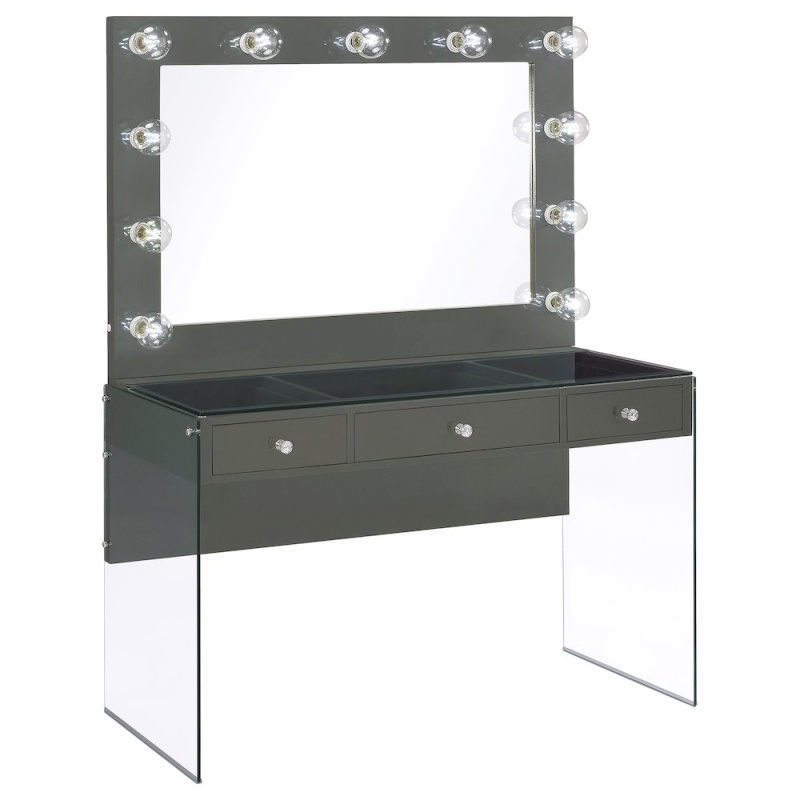 Afshan 3-Drawer Vanity Set With Lighting Grey High Gloss