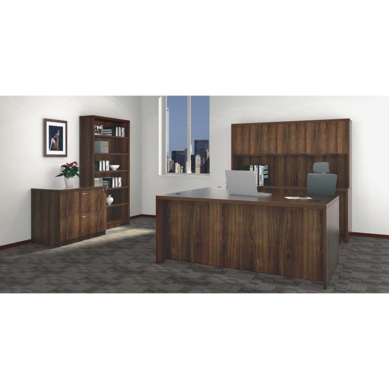 Lorell Chateau Series Walnut Laminate Desking Table Desk - 59" X 29.5"30" Table, 1.5" Table Top - Reeded Edge - Material: P2 Particleboard - Finish: Walnut Laminate