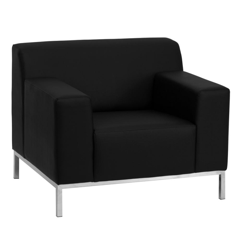 Definity Contemporary Black Leathersoft Chair With Stainless Steel Frame