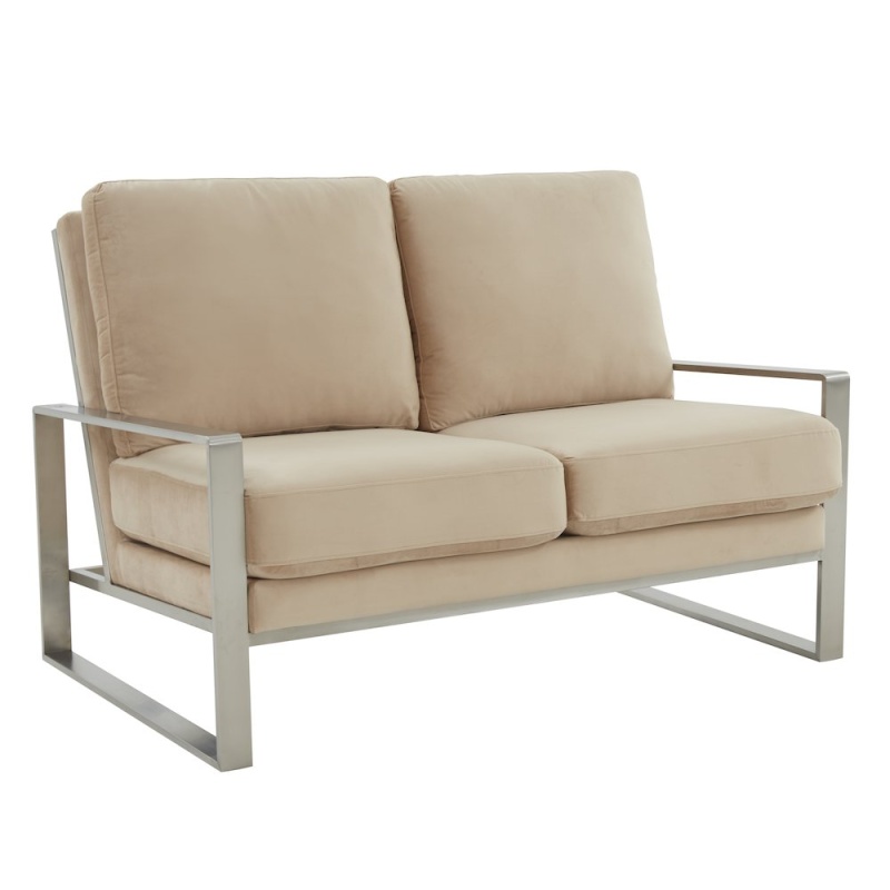Jefferson Beige Velvet Loveseat with Silver Frame