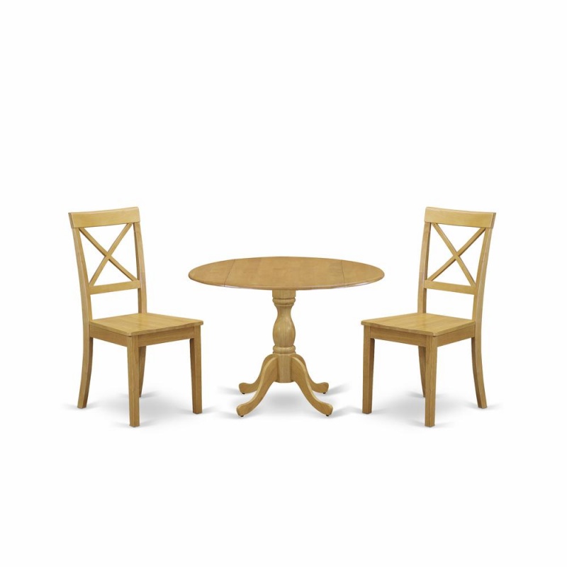East West Furniture Oak 3-Piece Dining Room Table Set