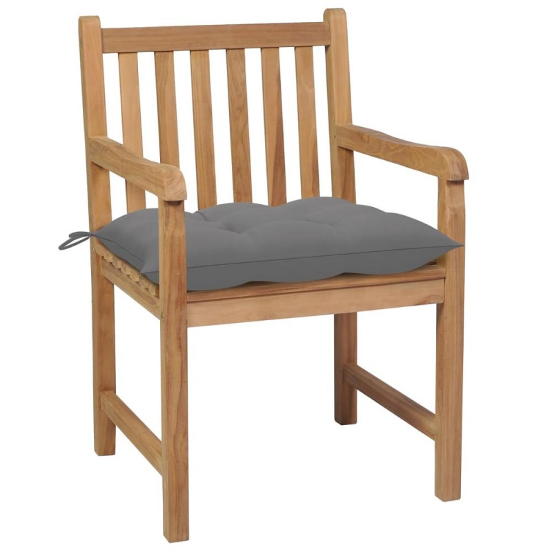 Vidaxl Garden Chairs 8 Pcs With Gray Cushions Solid Teak Wood 3074