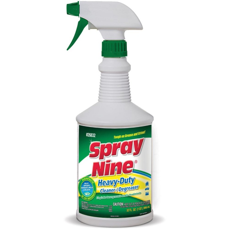 Spray Nine Heavy-Duty Cleaner/Degreaser W/Disinfectant - 32 Fl Oz (1 Quart)Bottle - 12 / Carton - Clear