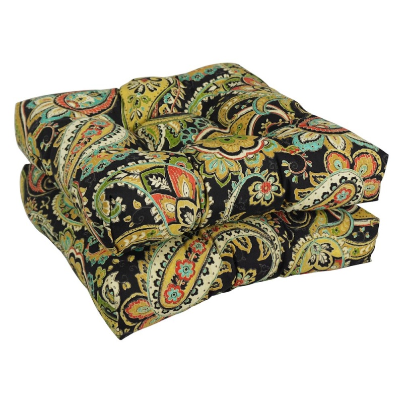 19-Inch Squared Patterned Spun Polyester Tufted Dining Chair Cushions (Set of 2)