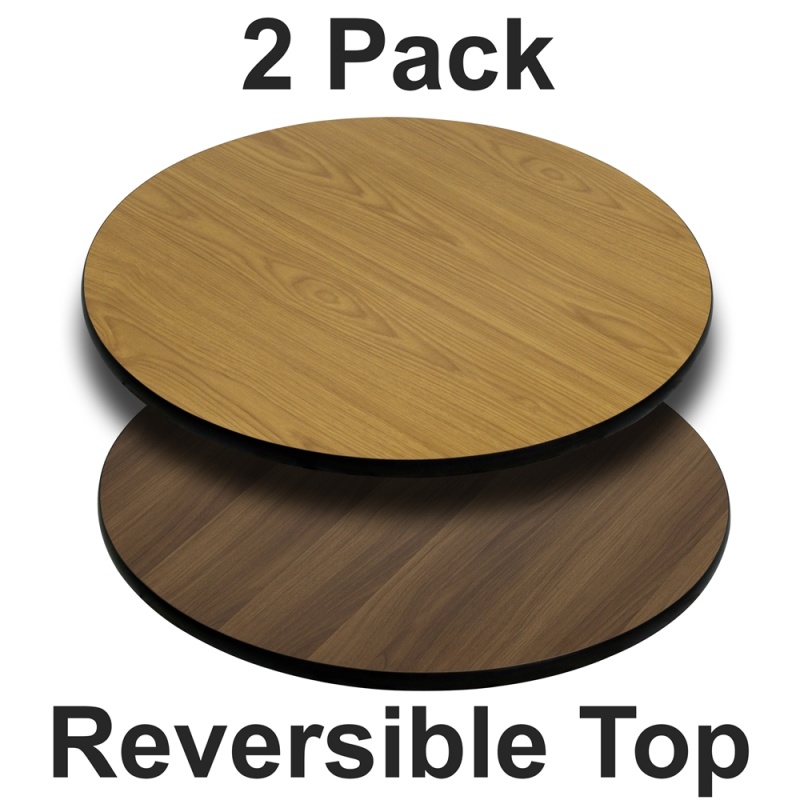 2 Pk. 36'' Round Table Top With Natural Or Walnut Reversible Laminate Top