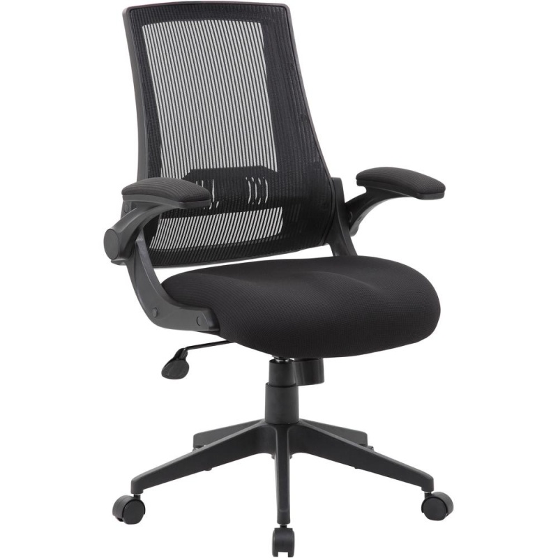Boss Mesh Back, Flip Arm Task Chair - Black Seat - Black Back - Black Frame - 5-Star Base - 1 Each