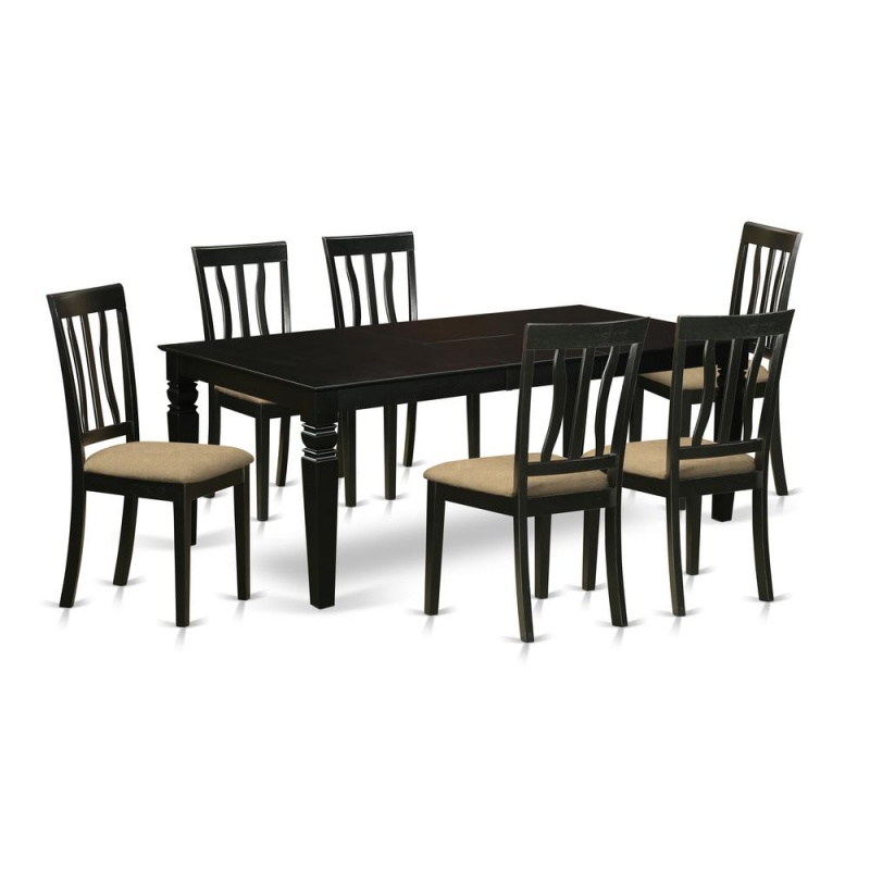 7 Pc Dining Room Set With A Dining Table And 6 Linen Dining Chairs In Black