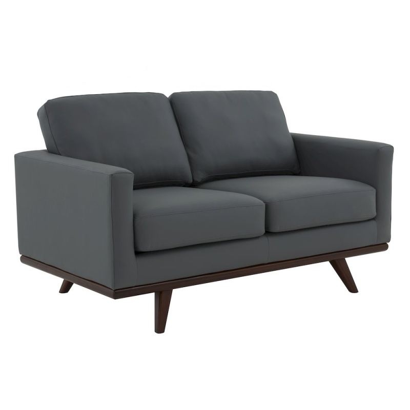 Chester Modern Leather Loveseat With Birch Wood Base