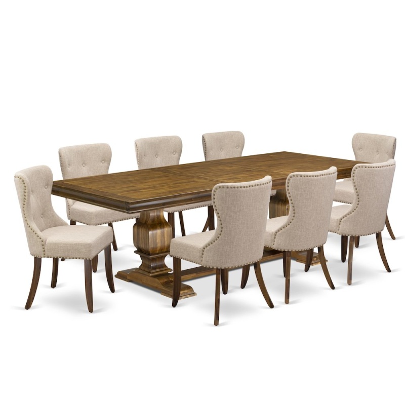 9 Pc Kitchen Dining Set of a Mid Century Dining Table and 8 Dinning Chairs