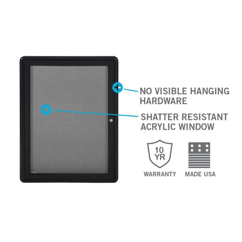36"X60" 2-Door Ovation Gray Fabric Bulletin Board - Black Frame