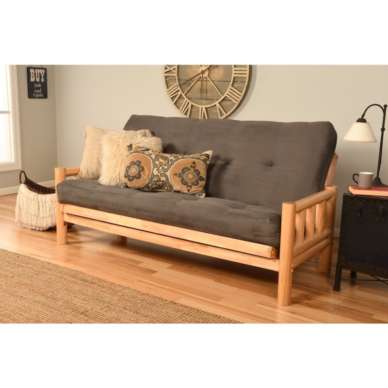 Lodge Frame Natural Finish Suede Gray Mattress