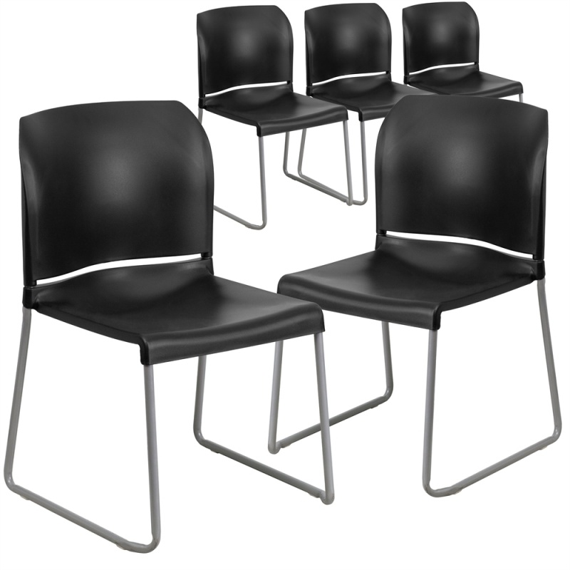 5 Pk. Hercules Series 880 Lb. Capacity Black Full Back Contoured Stack Chair With Sled Base