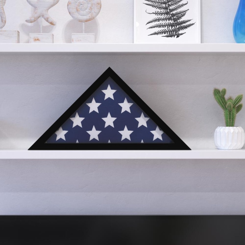 Sheehan Black Memorial Flag Display Case - Solid Wood Military Flag Display Case For 9.5 X 5 American Veteran Flag