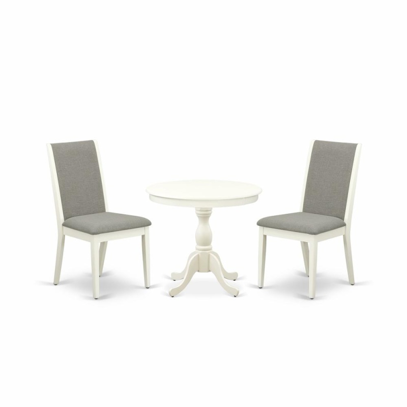 Amla3-Lwh-06 3 Pc Dining Table Set - 1 Wooden Dining Table And 2 Shitake Kitchen Chairs - Linen White Finish