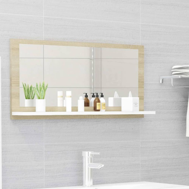 Vidaxl Bathroom Mirror White And Sonoma Oak 31.5"X4.1"X14.6" Chipboard 4576